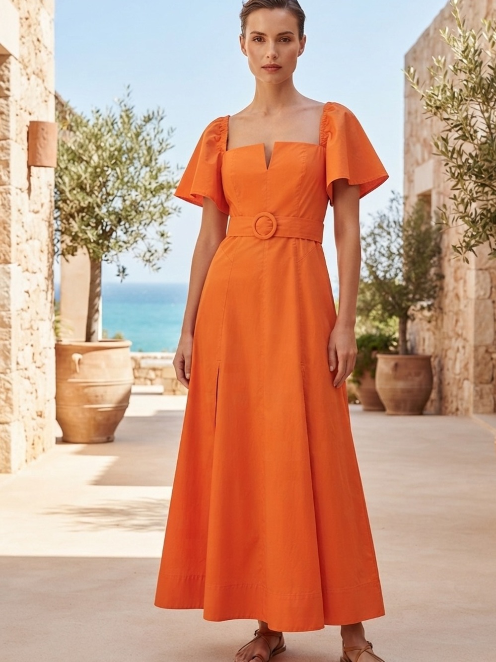 New BGL Fashion Group Orange Flutter Sleeve Midi Maxi Dress Size XS